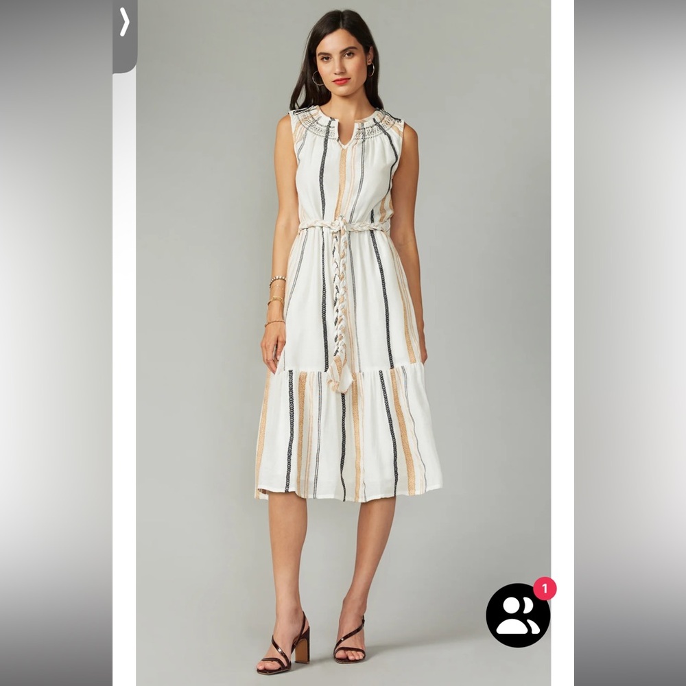 Greylin Cruz Smocked Embroidered Yarn Dye Midi Dress *NWT* Size XS